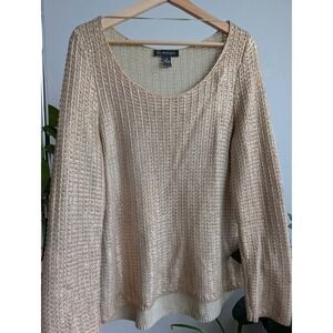 vintage y2k metallic knit top XL long sleeve shirt 100% cotton festival rave